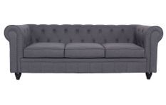 Canapé chesterfield 3 places tissu gris effet lin Itish