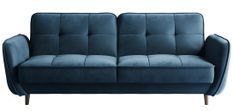 Canapé convertible 3 places tissu bleu foncé capitonné et pieds bois noir Bizza 220 cm