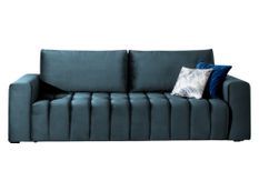 Canapé convertible 3 places velours bleu avec coffre de rangement Larko 245 cm