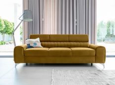 Canapé convertible 4 places velours LOZA 261 cm - Appuis-tête réglables et pieds acier chromé