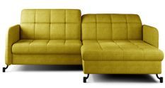 Canapé convertible angle droit avec têtières réglables tissu matelassé jaune Lory 225 cm