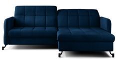 Canapé convertible angle droit avec têtières réglables velours matelassé bleu foncé Lory 225 cm