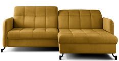 Canapé convertible angle droit avec têtières réglables velours matelassé jaune poil de chameau Lory 225 cm