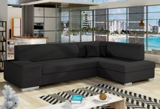 Canapé convertible angle droit simili cuir noir Polky 272 cm