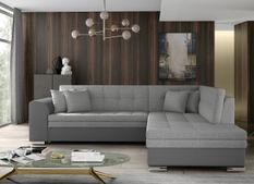 Canapé convertible angle droit tissu gris clair et simili gris Pika 260 cm