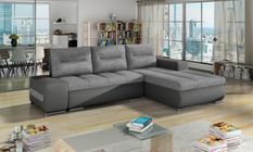 Canapé convertible angle droit tissu gris clair et simili gris Waker 275 cm