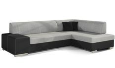 Canapé convertible angle droit tissu gris clair et simili noir Polky 272 cm