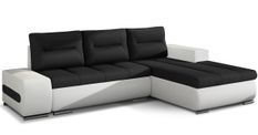 Canapé convertible angle droit tissu noir et simili blanc Waker 275 cm