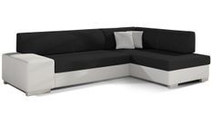 Canapé convertible angle droit tissu noir et simili cuir blanc Polky 272 cm