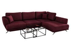 Canapé convertible angle droit velours bordeaux Savary 280 cm