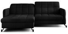 Canapé convertible angle gauche avec têtières réglables velours matelassé noir Lory 225 cm