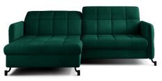 Canapé convertible angle gauche avec têtières réglables velours matelassé vert foncé Lory 225 cm
