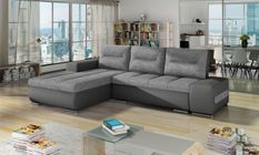 Canapé convertible angle gauche tissu gris clair et simili gris Waker 275 cm