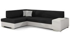 Canapé convertible angle gauche tissu noir et simili cuir blanc Polky 272 cm