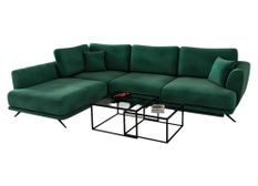 Canapé convertible angle gauche tissu vert foncé Savary 280 cm