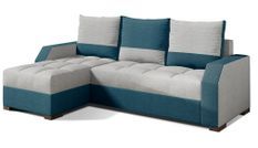 Canapé convertible angle réversible design tissu gris clair et bleu turquoise Zarky 250 cm
