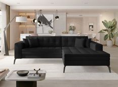 Canapé convertible capitonné angle droit tissu noir et pieds métal noir Lazor 295 cm