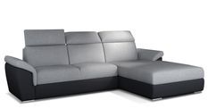 Canapé convertible d'angle droit simili noir et tissu gris clair Suzy 272 cm