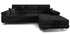 Canapé convertible d'angle droit tissu et simili cuir noir avec rangement Wile 280 cm