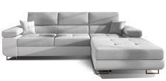 Canapé convertible d'angle droit tissu gris clair et simili cuir blanc avec rangement Wile 280 cm