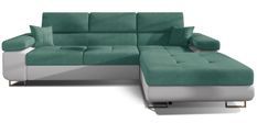 Canapé convertible d'angle droit tissu vert et simili cuir blanc avec rangement Wile 280 cm