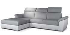 Canapé convertible d'angle gauche simili blanc et tissu gris clair Suzy 272 cm