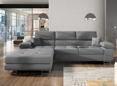 Canapé convertible d'angle gauche simili cuir gris avec rangement Wile 280 cm