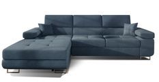 Canapé convertible d'angle gauche tissu bleu minéral avec rangement Wile 280 cm
