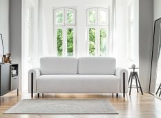 Canapé convertible en tissu bouclette DOVA - Pieds bois massif noir