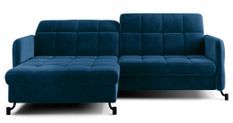 Canapé convertible gauche droit avec têtières réglables velours matelassé bleu Lory 225 cm