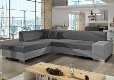 Canapé convertible moderne angle gauche tissu doux gris clair et gris foncé Plazo 278 cm