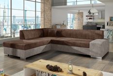 Canapé convertible moderne angle gauche tissu doux gris et marron Plazo 278 cm
