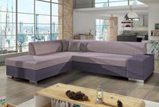 Canapé convertible moderne angle gauche tissu doux rose et parme Plazo 278 cm