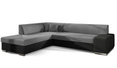 Canapé convertible moderne angle gauche tissu gris clair chiné et simili cuir noir Plazo 278 cm