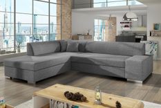Canapé convertible moderne angle gauche tissu gris clair chiné Plazo 278 cm