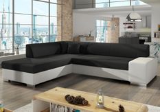 Canapé convertible moderne angle gauche tissu noir et simili cuir blanc Plazo 278 cm
