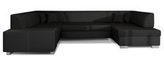 Canapé convertible panoramique bi matières tissu noir et simili cuir noir avec coffre de rangement Houston 320 cm