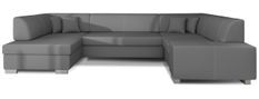 Canapé convertible panoramique simili cuir gris avec coffre de rangement Houston 320 cm