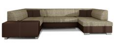 Canapé convertible panoramique tissu beige chiné et simili marron méridienne à droite Houston 320 cm