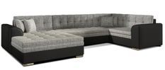 Canapé convertible panoramique tissu gris chiné et simili noir méridienne à gauche Diana 340 cm