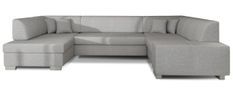Canapé convertible panoramique tissu gris clair avec coffre de rangement Houston 320 cm