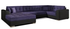 Canapé convertible panoramique tissu violet et simili noir méridienne à gauche Diana 340 cm