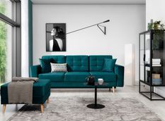 Canapé convertible velours ANSKA - Pieds bois naturel