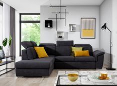 Canapé d’angle convertible 4 places KEPITA en tissu avec coffre et têtières réglables – 260 cm