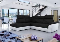 Canapé d’angle convertible 4 places KEPITA en tissu et simili cuir – 260 cm