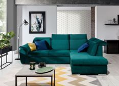 Canapé d’angle convertible 4 places KEPITA en velours avec coffre et têtières réglables – 260 cm