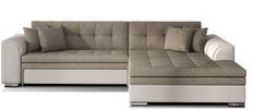 Canapé d’angle convertible 4 places LOOKA en tissu et simili cuir avec pieds en métal chromé – 296 cm
