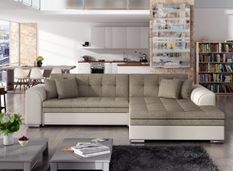 Canapé d'angle convertible 4 places tissu et simili LOOKA - Pieds métal chromé