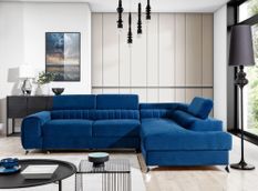 Canapé d’angle convertible 5 places LOZA en velours avec coffre – 278 cm
