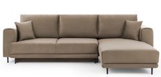 Canapé d'angle convertible 5 places velours DAVINA 289 cm - Coffre et pieds métal noir